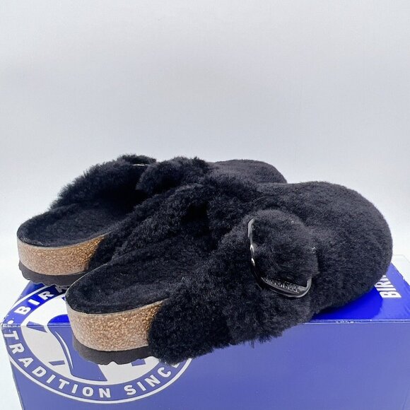 BIRKENSTOCK BOSTON Shearling BIG BUCKLE Clog TEDDY BLACK EU 40 Women US 9- 9.5 - Picture 7 of 12
